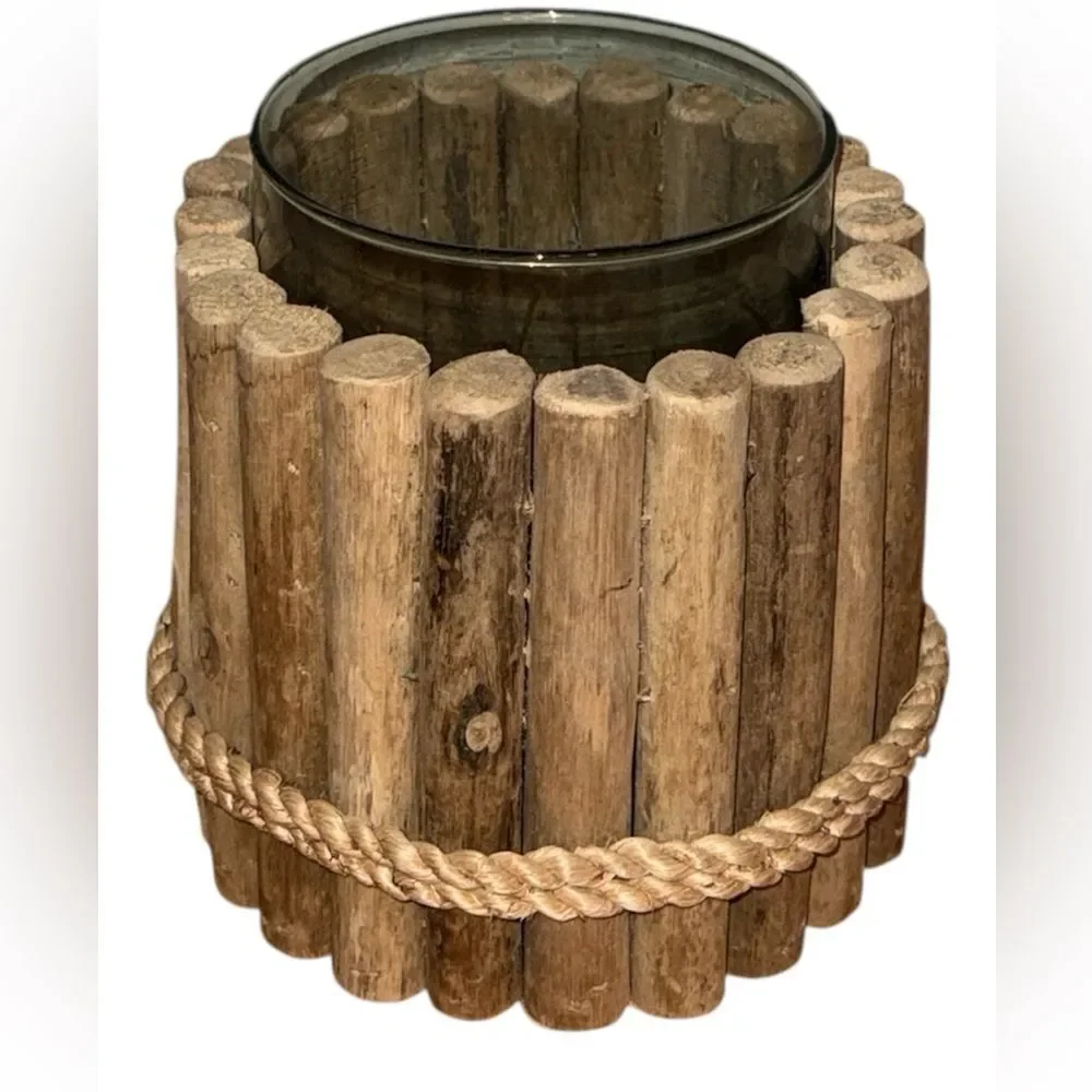 Rustic Wooden Candle Holder with Glass Insert